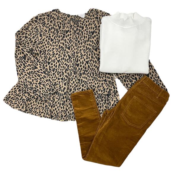 Crewcuts | Bundle of 3 Leopard Shirt Cream Sweater Brown Corduroy Pants - Picture 1 of 15
